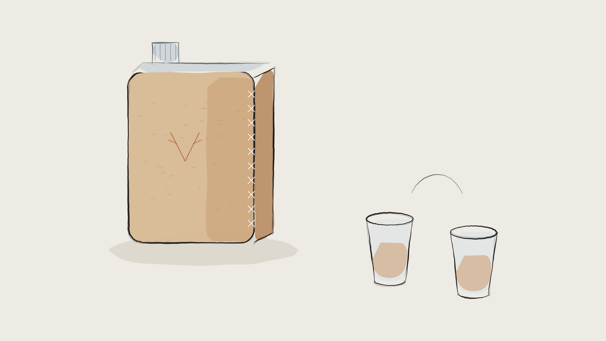 Ink sketch of a leather hip flask with two glasses for a toast